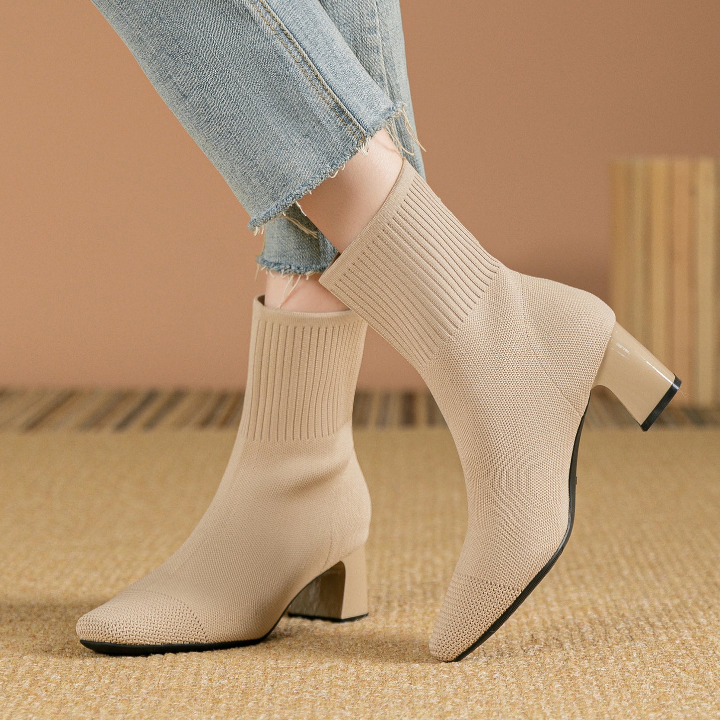 Mary | Classic Knit Block-Heel Orthopedic Sock Boots
