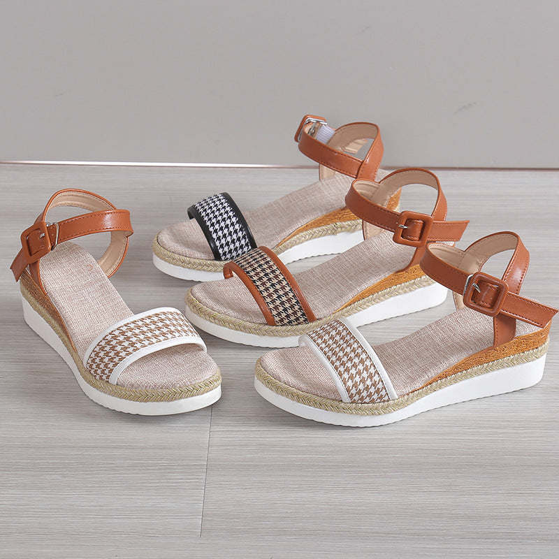 Orthopedic Balance Houndstooth Print Sandals - Summer Elegance