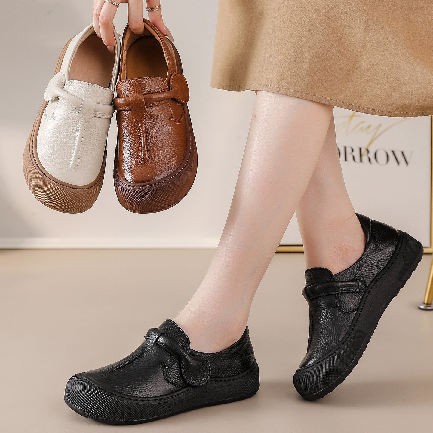 Orthopedic Balance Soft Leather Mother'S Shoes - Unique Vintage Comfort