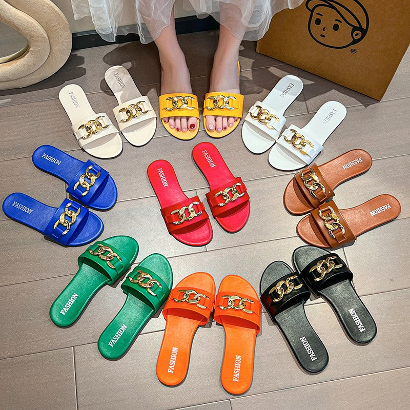 Orthopedic Balance | Chain Detail Flat Slide Sandals