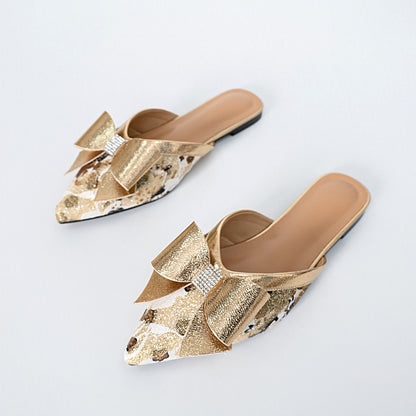 Orthopedic Balance | Metallic Bow Pointed Toe Mule Flats