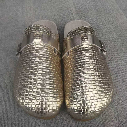 Orthopedic Balance Leather Mules With A Single Buckle And Cork Sole