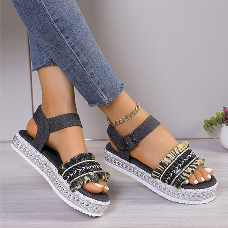 Orthopedic Balance Denim Sandals With Fringe, Ethnic And Unique Style For Summer