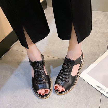 Haisley | Cut-Out Leather Sandals with Low Block Heel