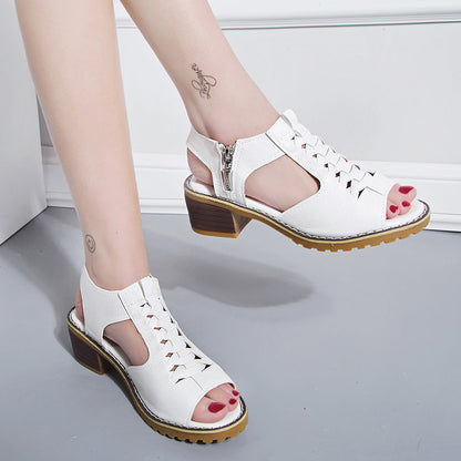 Haisley | Cut-Out Leather Sandals with Low Block Heel