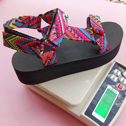 Orthopedic Balance Ethnic Printed Velcro Sandals - Summer Fashion