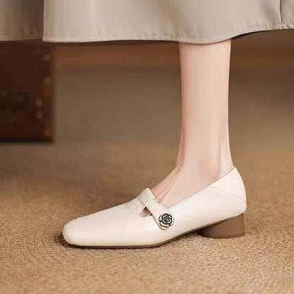 Orthopedic Balance Leather Square Toe Shallow Shoes - Women