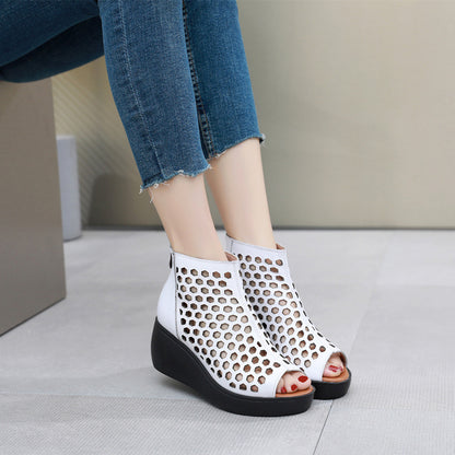 Alex | Women’s Perforated Peep-Toe Wedge Shoes