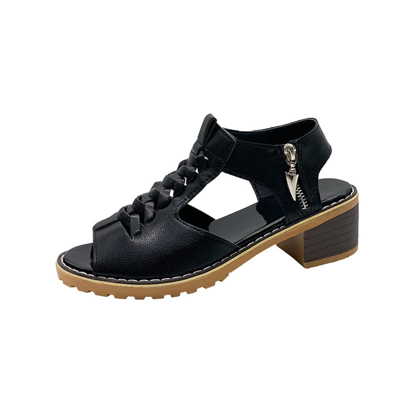 Haisley | Cut-Out Leather Sandals with Low Block Heel