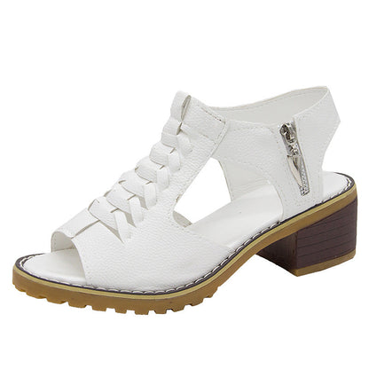 Haisley | Cut-Out Leather Sandals with Low Block Heel