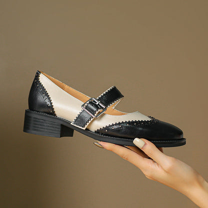Orthopedic Balance Colorblock Leather Shoes - Square Toe