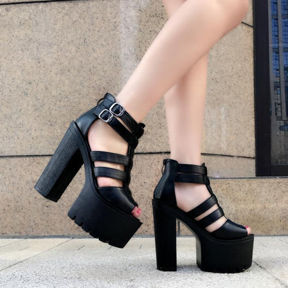 Laura | Chunky Platform Strappy Heels with Adjustable Buckle
