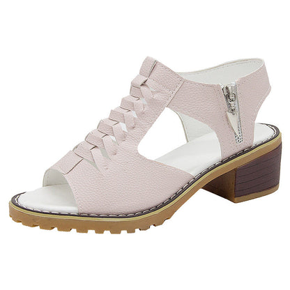 Haisley | Cut-Out Leather Sandals with Low Block Heel