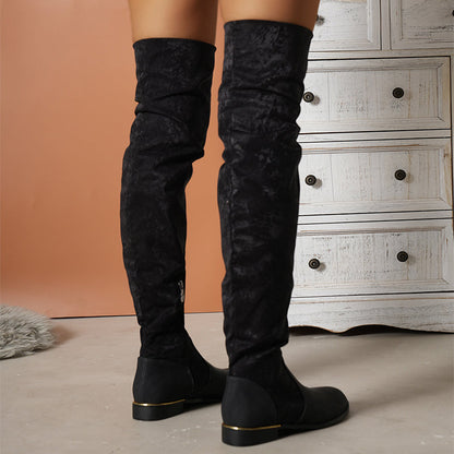 Orthopedic Balance Over-the-Knee Suede Boots - Low Heel