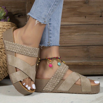 Caitlin | Woven Platform Sandals – Cross-Strap Slip-On Comfort