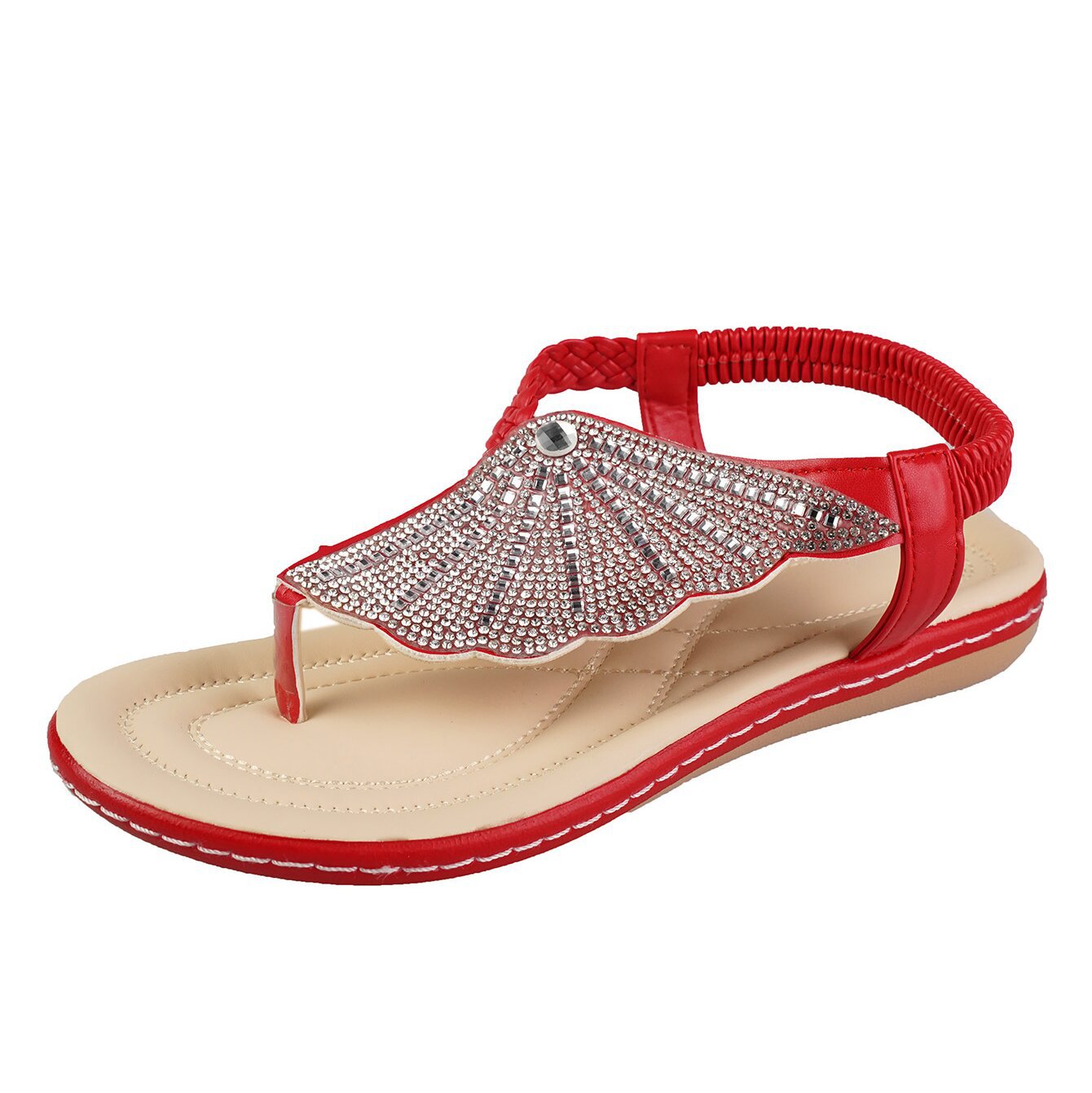 Orthopedic Balance Rhinestone Shell Sandals - Summer Elegance