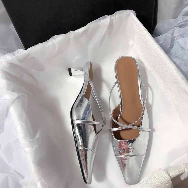 Orthopedic Balance Metallic Pointed Toe Slingback Flat Sandals