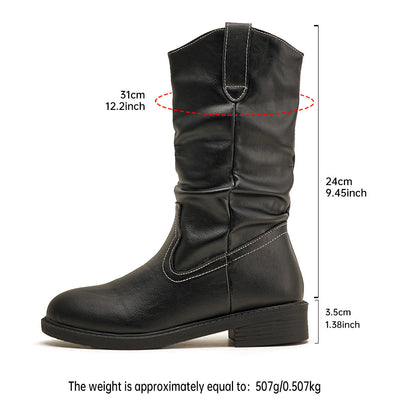 Orthopedic Balance Pleated Leather Boots - Midcalf Comfort