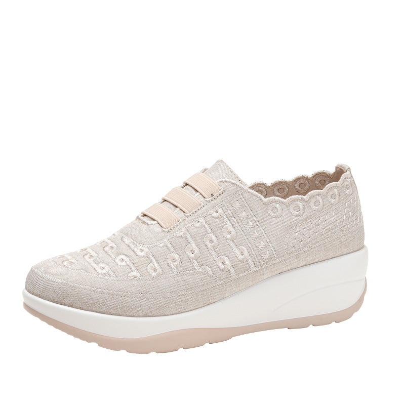 Orthopedic Balance Women’s Wedge Slip-On Sneakers – Lace Detail Comfort Walking Shoes