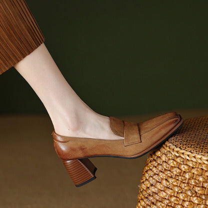 Orthopedic Balance Low-Cut Shoes With Thick, Square Heels - Unique Elegance