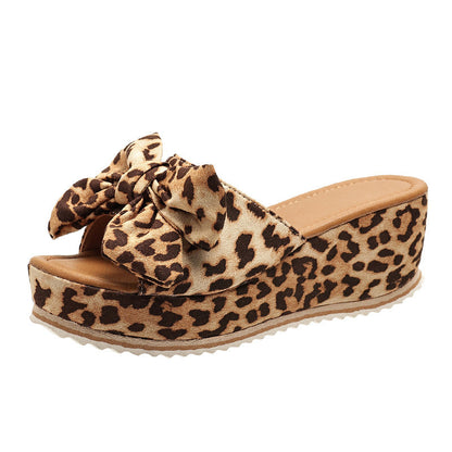 Orthopedic Balance Wedge Slippers - Leopard Bow Comfort
