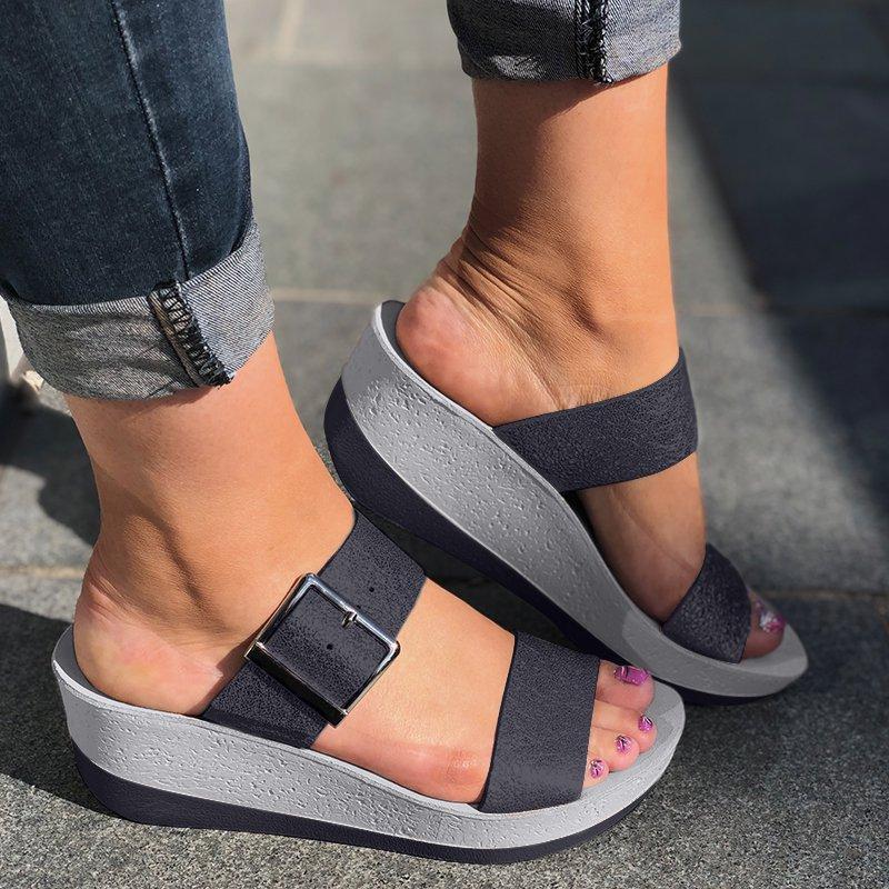 Celeste | Orthopedic Platform Slide Sandals – Adjustable Buckle