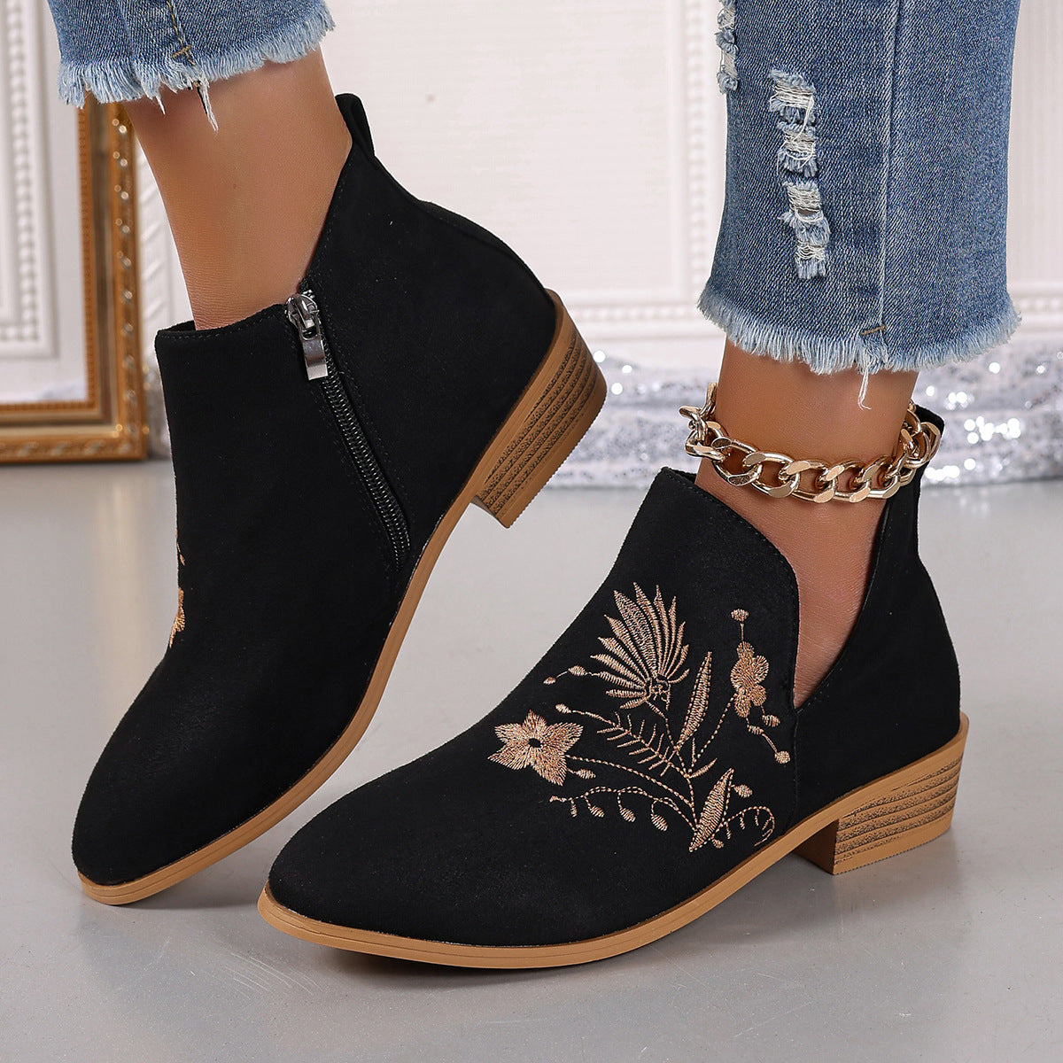 Orthopedic Balance Printed Short Boots - Pointed Toe Comfort