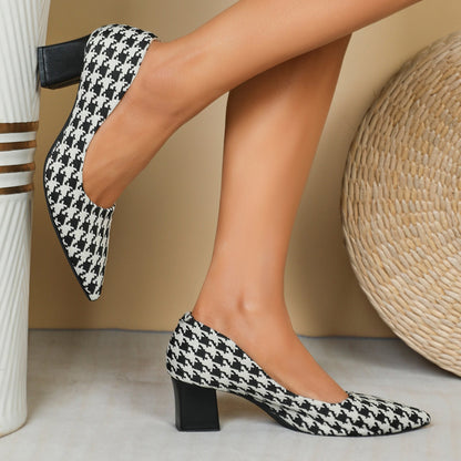 Orthopedic Balance Houndstooth Heels - Chunky Heel Comfort