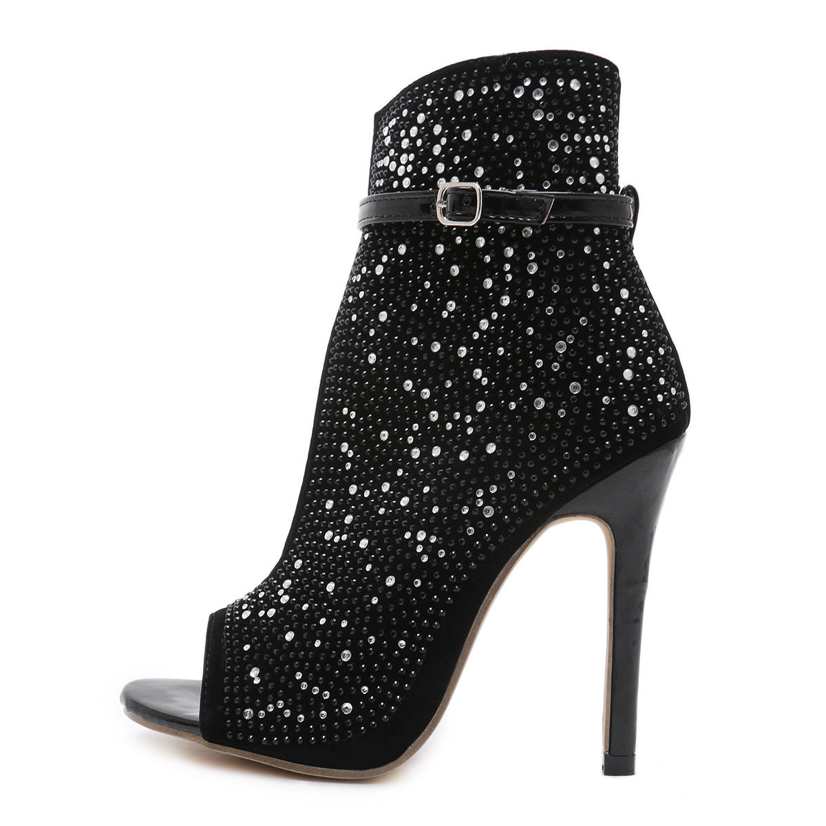 Mina | Fishnet Rhinestone Ankle Heels