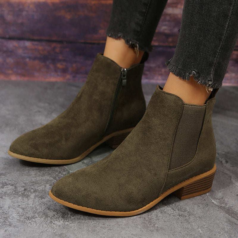 Orthopedic Balance Suede Ankle Boots - Thick Heel Comfort