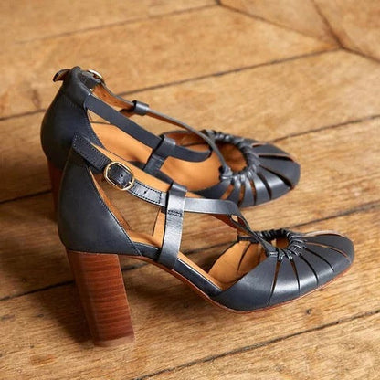 Georgie | Women’s Vintage Cutout Block Heel Sandals with Orthopedic Support