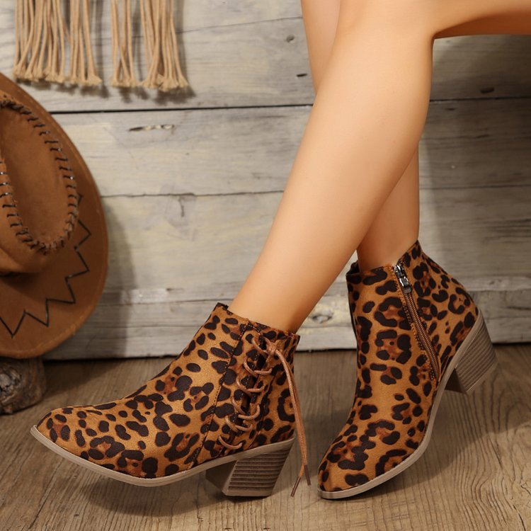 Orthopedic Balance Leopard Print Boots - Side Strap Comfort