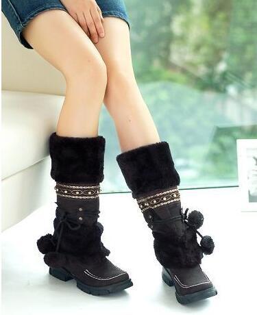 Valeria | Tall Lace-Up Fur Pom Suede Winter Boots