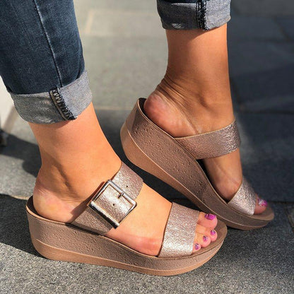 Celeste | Orthopedic Platform Slide Sandals – Adjustable Buckle