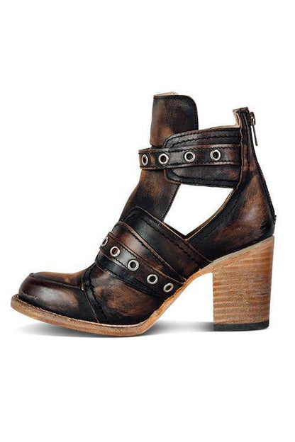 Daphne | Orthopedic Chunky Heel Cutout Ankle Boots with Buckle Straps