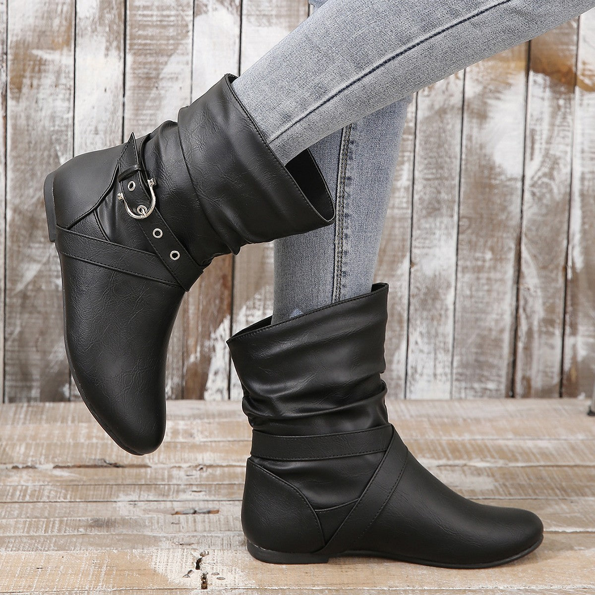 Orthopedic Balance Ankle Boots - Round Toe Flat Buckle