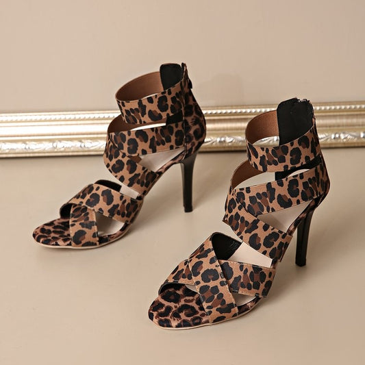 Orthopedic Balance Leopard Print Pointed Toe High Heel Sandals