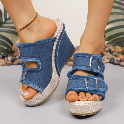 Orthopedic Balance | Denim Strap Wedge Platform Sandals