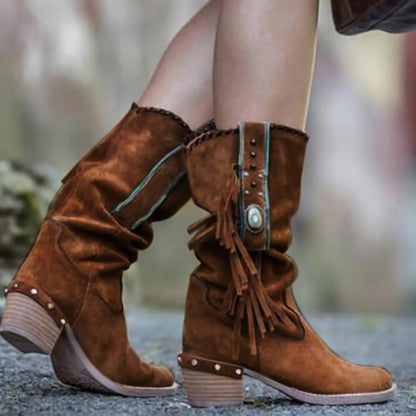 Lanie | Western Fringe Mid-Calf Boots