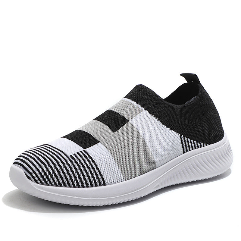 Orthopedic Balance Women’s Striped Knit Slip-On Sneakers – Lightweight Breathable Comfort Walking Shoes