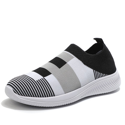 Orthopedic Balance Women’s Striped Knit Slip-On Sneakers – Lightweight Breathable Comfort Walking Shoes