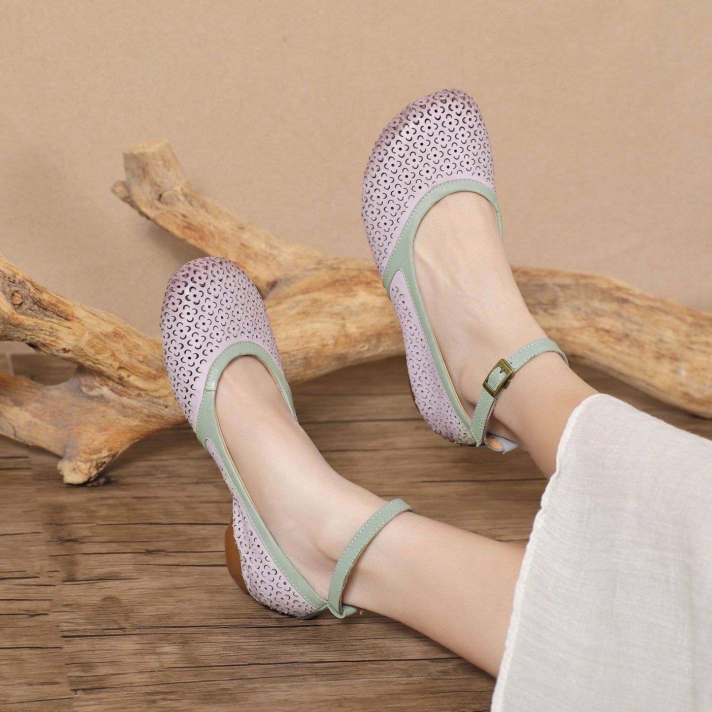 Orthopedic Balance Floral Cutout Flats – Vintage Handmade Comfort Shoes