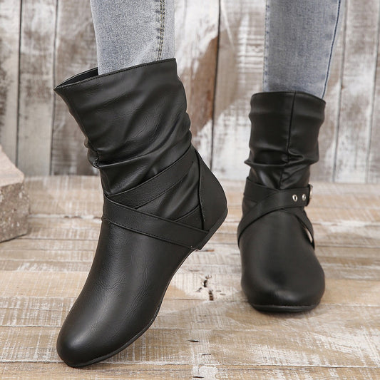 Orthopedic Balance Ankle Boots - Round Toe Flat Buckle