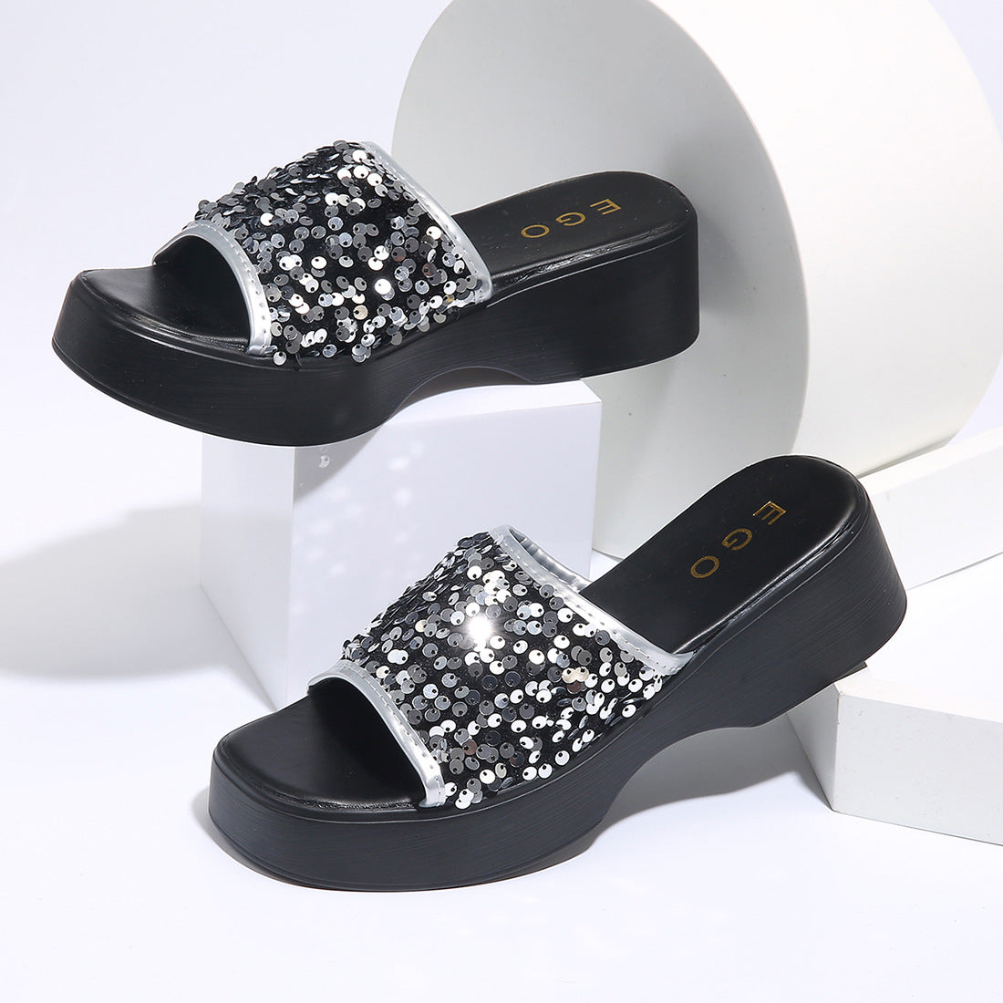 Orthopedic Balance Rhinestone Platform Slide Sandals