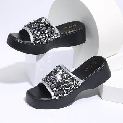 Orthopedic Balance Rhinestone Platform Slide Sandals