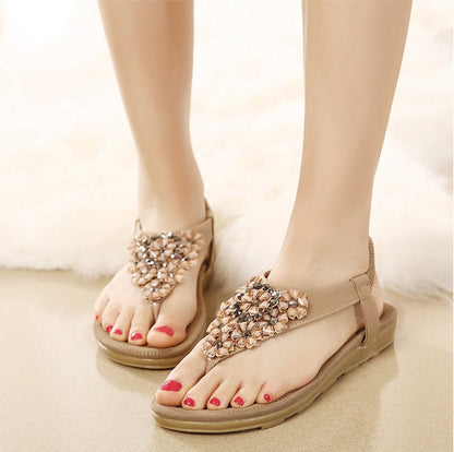 Orthopedic Balance Summer Sandals With Rhinestones And Flowers - Plus Size