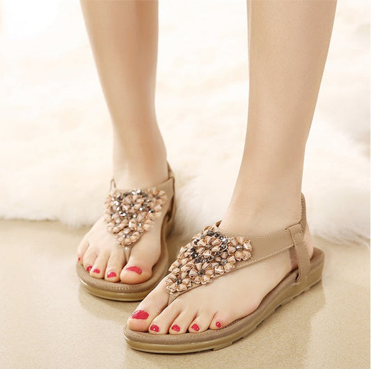 Orthopedic Balance Summer Sandals With Rhinestones And Flowers - Plus Size