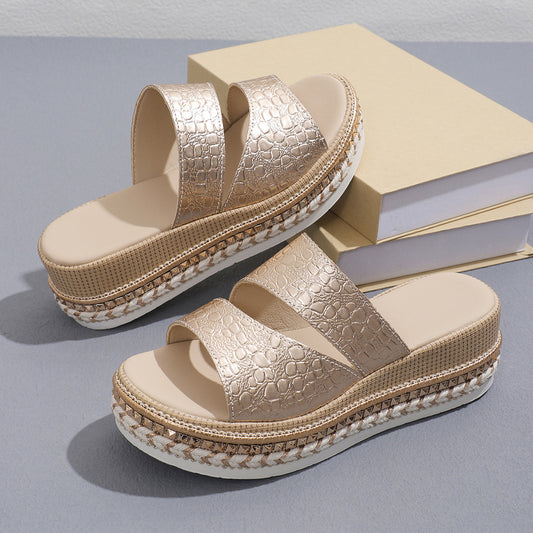 Kynara | Women’s Orthopedic Metallic Platform Slide Sandals