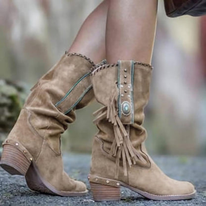 Lanie | Western Fringe Mid-Calf Boots