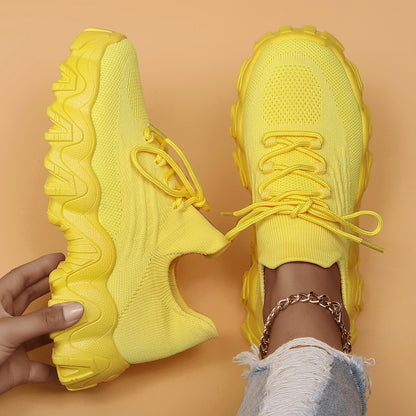 Orthopedic Chunky Sneakers – Breathable Knit Lace-Up Comfort Walking Shoes